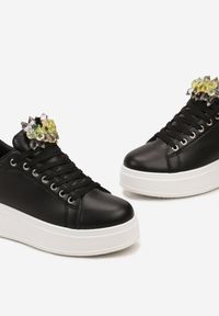 Renee - Czarne Sneakersy z Kolorowymi Kryształami na Platformie Dolapse. Nosek buta: okrągły. Zapięcie: sznurówki. Kolor: czarny. Wzór: kolorowy. Obcas: na platformie. Wysokość obcasa: niski #5
