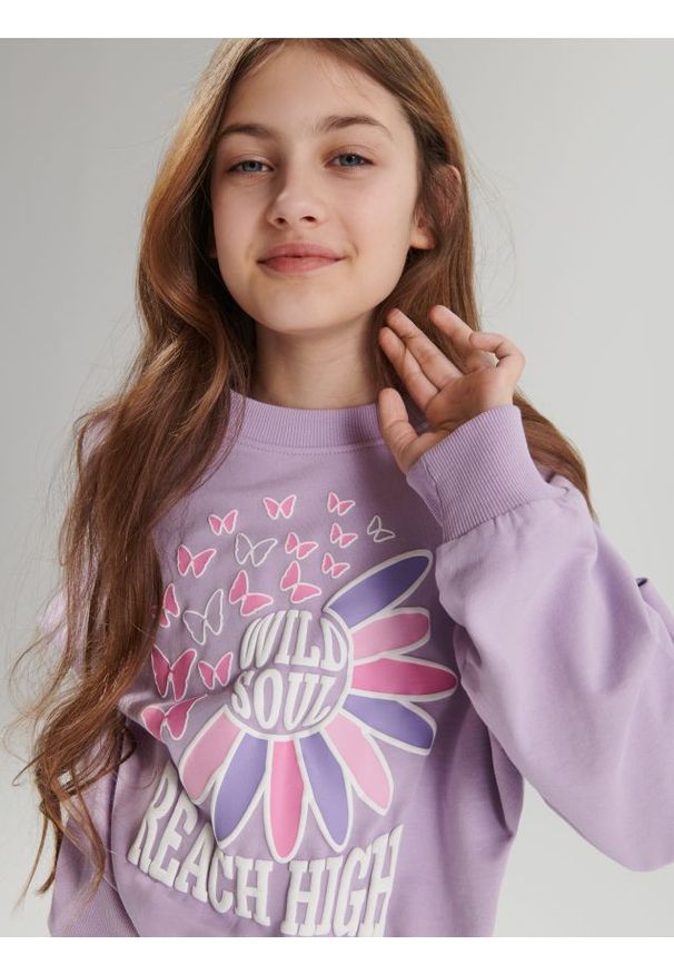 Sinsay - GIRLS` SWEATSHIRT - fioletowy. Kolor: fioletowy. Materiał: bawełna, dzianina