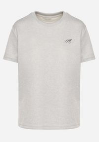 Born2be - Jasnoszary T-shirt o Klasycznym Kroju z Ozdobnym Haftem Galerrena. Okazja: na co dzień, na spotkanie biznesowe, do pracy. Kolor: szary. Materiał: jeans. Wzór: haft. Styl: klasyczny #7
