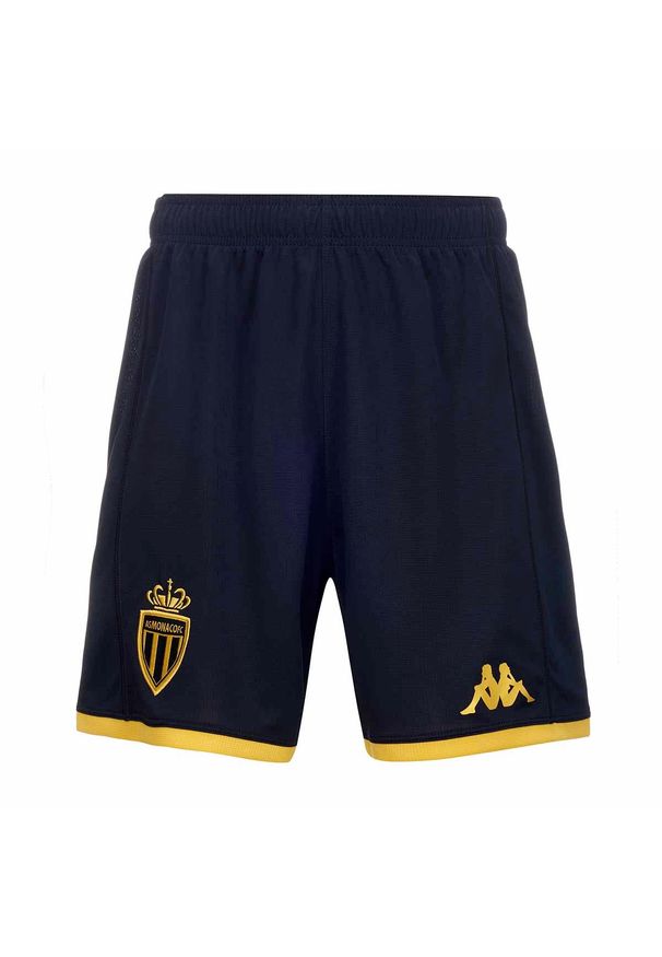Kappa - Szorty AS Monaco Kombat Ryder 2023/24. Kolor: czarny, wielokolorowy, żółty. Sport: piłka nożna