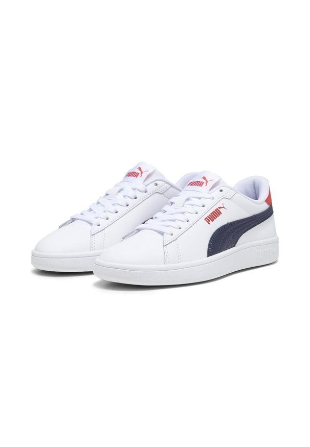 Puma - Młodzieżowe skórzane sneakersy Smash 3.0 PUMA. Zapięcie: sznurówki. Kolor: biały, czerwony, wielokolorowy, niebieski. Materiał: skóra. Szerokość cholewki: normalna. Sport: turystyka piesza