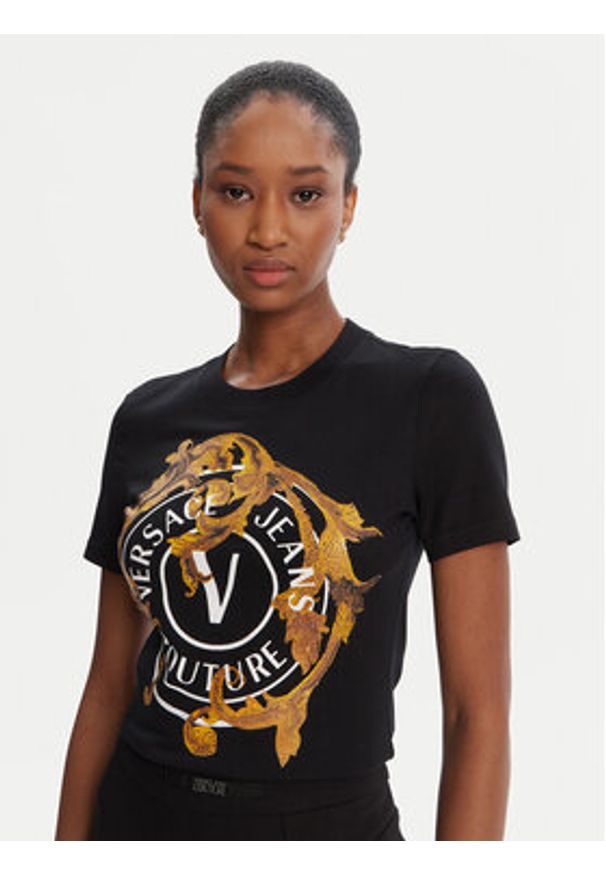 Versace Jeans Couture T-Shirt 79HAHE01 CJ02E Czarny Regular Fit. Kolor: czarny. Materiał: bawełna
