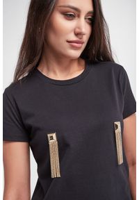 Elisabetta Franchi - T-shirt damski ELISABETTA FRANCHI. Wzór: geometria, gładki, aplikacja