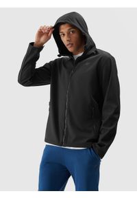 4f - 4F Kurtka softshell wiatroodporna membrana 5000 męska - czarny S. Typ kołnierza: kaptur. Kolor: czarny. Materiał: softshell. Technologia: Windstopper. Sezon: zima, jesień, wiosna. Sport: kolarstwo