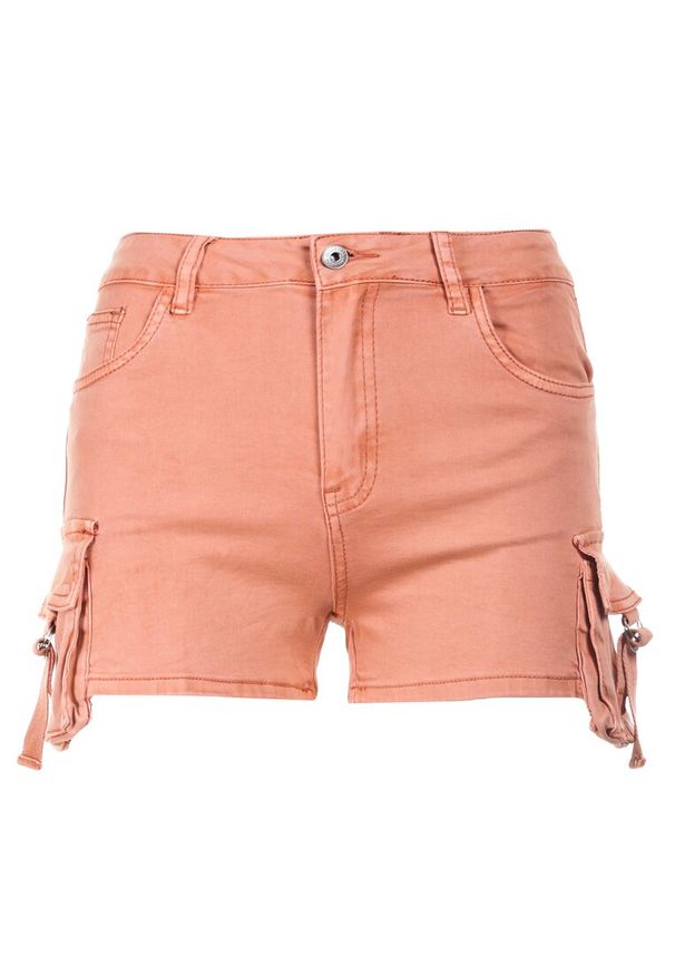 Born2be - Pomarańczowe Szorty Vivialori. Okazja: na co dzień. Stan: podwyższony. Kolor: pomarańczowy. Materiał: jeans. Długość: długie. Styl: casual, sportowy