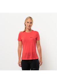 Koszulka sportowa damska Jack Wolfskin Vonnan. Kolor: czerwony. Materiał: poliester. Długość rękawa: krótki rękaw. Długość: krótkie. Sport: turystyka piesza
