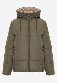 Renee - Ciemnozielona Pikowana Kurtka Dwustronna z Kapturem Ozdobiona Suwakami Nevetila. Okazja: na co dzień. Typ kołnierza: kaptur. Kolor: zielony. Materiał: jeans. Wzór: aplikacja. Styl: casual #4