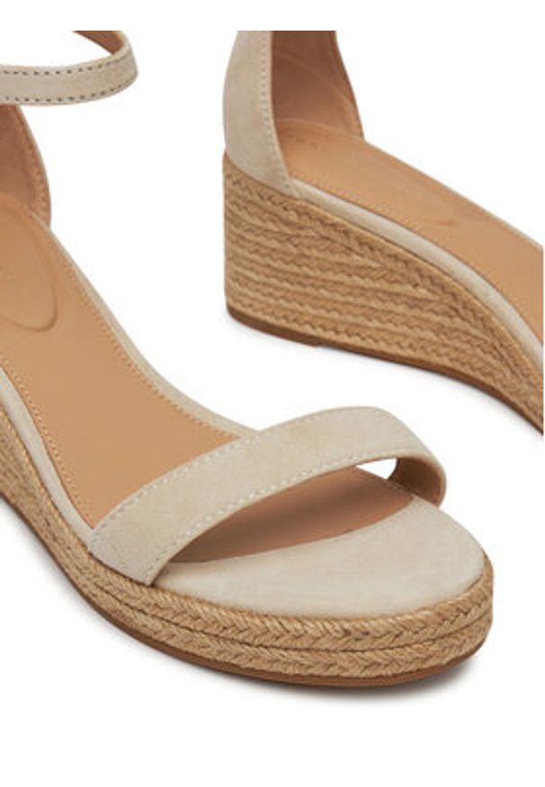 TOMMY HILFIGER - Tommy Hilfiger Espadryle Suede Ankle Mid Wedge Espadrille FW0FW08479 Beżowy. Kolor: beżowy. Materiał: zamsz, skóra