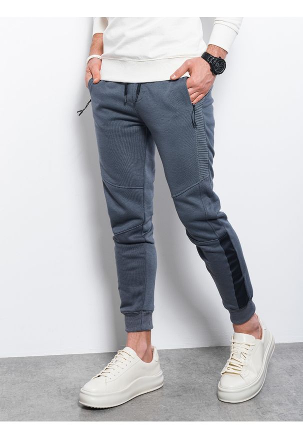 Ombre Clothing - Spodnie męskie dresowe P920 - grafitowe - XXL. Kolor: szary. Materiał: dresówka