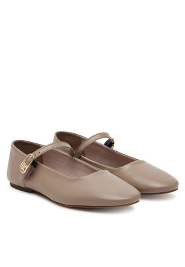 TOMMY HILFIGER - Tommy Hilfiger Baleriny Leather Maryjane Ballerina FW0FW08651 Beżowy. Kolor: beżowy. Materiał: skóra