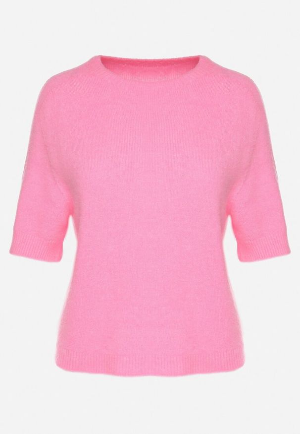Born2be - Różowy Sweter z Wełną z Krótkim Rękawem Dannoria. Okazja: na co dzień. Kolor: różowy. Materiał: wełna. Długość rękawa: krótki rękaw. Długość: krótkie. Styl: elegancki, casual