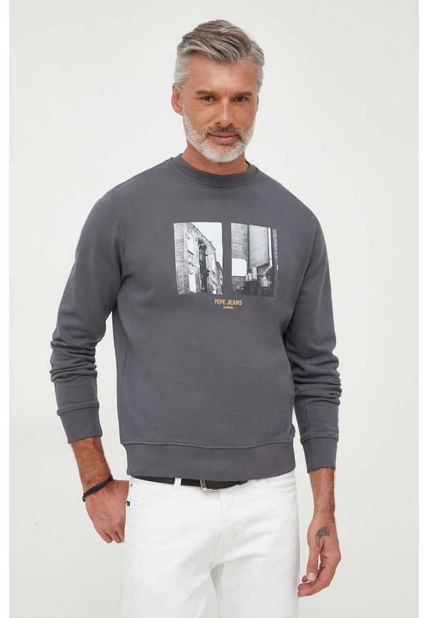 Pepe Jeans bluza bawełniana Meelo męska kolor szary z nadrukiem. Kolor: szary. Materiał: bawełna. Wzór: nadruk