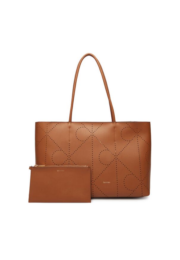 Calvin Klein Torebka Emblem Aop Perfor Lthr Tote LV04F3359G Brązowy. Kolor: brązowy. Materiał: skórzane