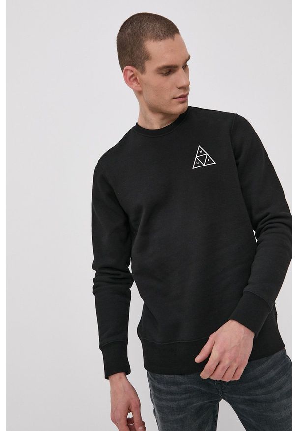 HUF Bluza męska kolor czarny z nadrukiem. Okazja: na co dzień. Kolor: czarny. Materiał: dzianina. Wzór: nadruk. Styl: casual