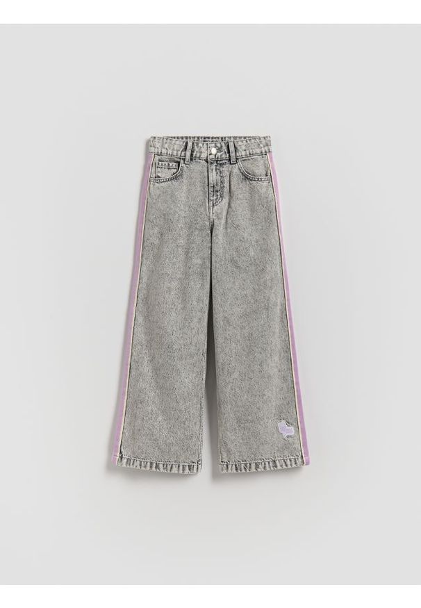 Reserved - Jeansy super wide leg z lampasami - jasnoszary. Kolor: szary
