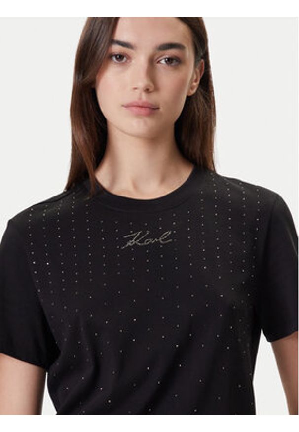 Karl Lagerfeld - KARL LAGERFELD T-Shirt A4W17050 Czarny Regular Fit. Typ kołnierza: dekolt w karo. Kolor: czarny. Materiał: bawełna
