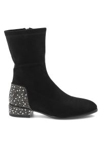 Czarne Botki S.Barski Buty Damskie Zapinane Na Suwak. Okazja: na co dzień. Kolor: czarny. Materiał: materiał. Szerokość cholewki: normalna. Obcas: na obcasie. Styl: casual, glamour. Wysokość obcasa: niski #7