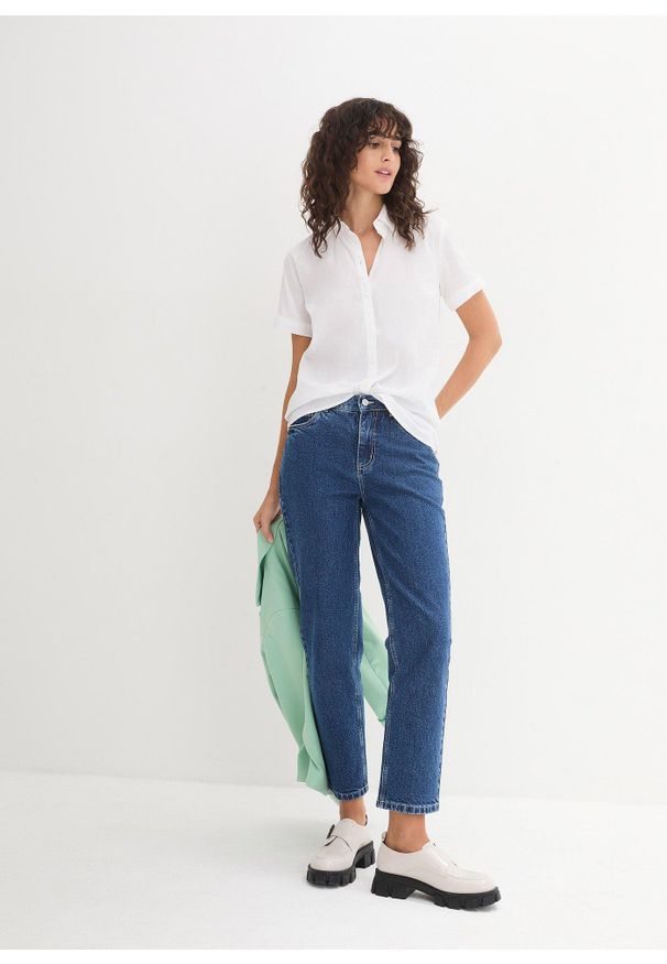 bonprix - Bluzka z krótkim rękawem z mieszanki bawełny ze stretchem. Kolor: biały. Materiał: bawełna. Długość rękawa: krótki rękaw. Długość: krótkie