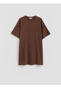 Reserved - Bawełniana sukienka mini - brązowy. Kolor: brązowy. Materiał: bawełna. Typ sukienki: proste. Długość: mini #1
