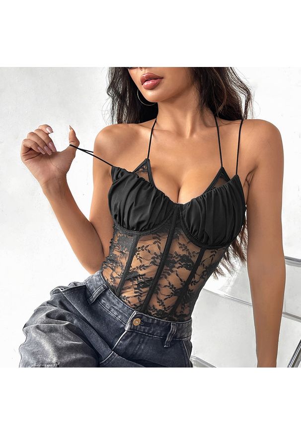 Intica - Body z koronką na specjalne okazje Eirianwen. Kolor: czarny. Materiał: koronka. Wzór: koronka