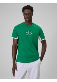 4f - 4F T-shirt regular z nadrukiem męski - zielony L. Okazja: na co dzień. Kolor: zielony. Materiał: bawełna, materiał, dzianina. Wzór: nadruk. Styl: casual #1