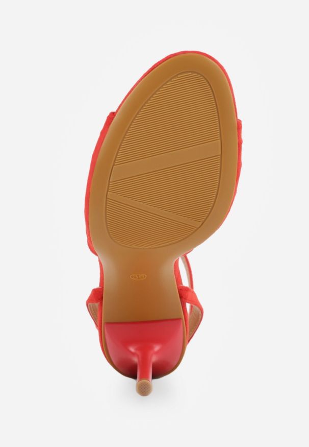 Born2be - Czerwone Sandały na Szpilce VICES z Marszczeniem i Metaliczną Aplikacją Nemenoe. Okazja: na wesele, na co dzień, na ślub cywilny. Zapięcie: pasek. Kolor: czerwony. Wzór: aplikacja. Obcas: na szpilce. Styl: casual, klasyczny, elegancki