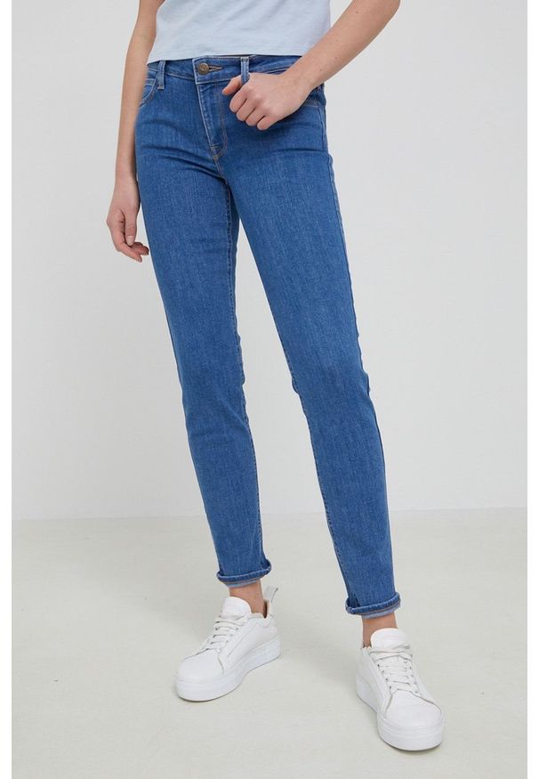 Lee jeansy SCARLETT MID LEXI damskie medium waist. Kolor: niebieski