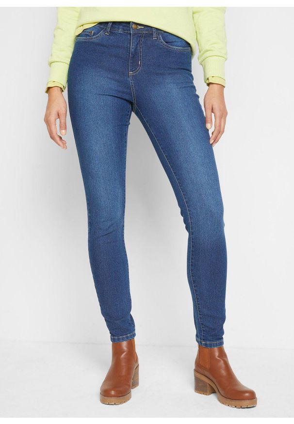 bonprix - Dżinsy o kroju skinny, mid waist, ze stretchem. Stan: podwyższony. Kolor: niebieski