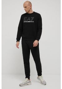 EA7 Emporio Armani bluza męska kolor czarny z nadrukiem. Okazja: na co dzień. Kolor: czarny. Materiał: tkanina, dzianina. Długość rękawa: raglanowy rękaw. Wzór: nadruk. Styl: casual #4