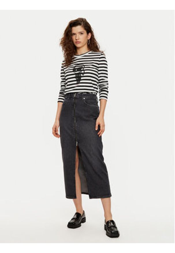 Karl Lagerfeld - KARL LAGERFELD Bluzka A1W17137 Czarny Regular Fit. Typ kołnierza: dekolt w karo. Kolor: czarny. Materiał: bawełna