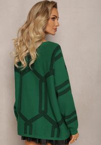 Renee - Ciemnozielony Sweter z Okrągłym Dekoltem i Wzorem w Paski Busso. Kolor: zielony. Wzór: paski #2