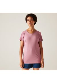 Regatta - Koszulka turystyczna damska Elkie. Kolor: fioletowy. Materiał: dzianina, elastan, bawełna. Sport: turystyka piesza #1