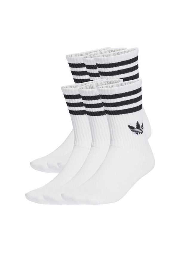 Adidas - adidas Zestaw 6 par wysokich skarpet unisex 3-Stripes JV7410 Biały. Kolor: biały. Materiał: materiał, bawełna