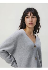 Reserved - Wełniany kardigan - jasnoszary. Kolor: szary. Materiał: wełna