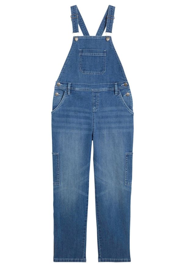 bonprix - Dżinsy ogrodniczki wide leg. Kolor: niebieski