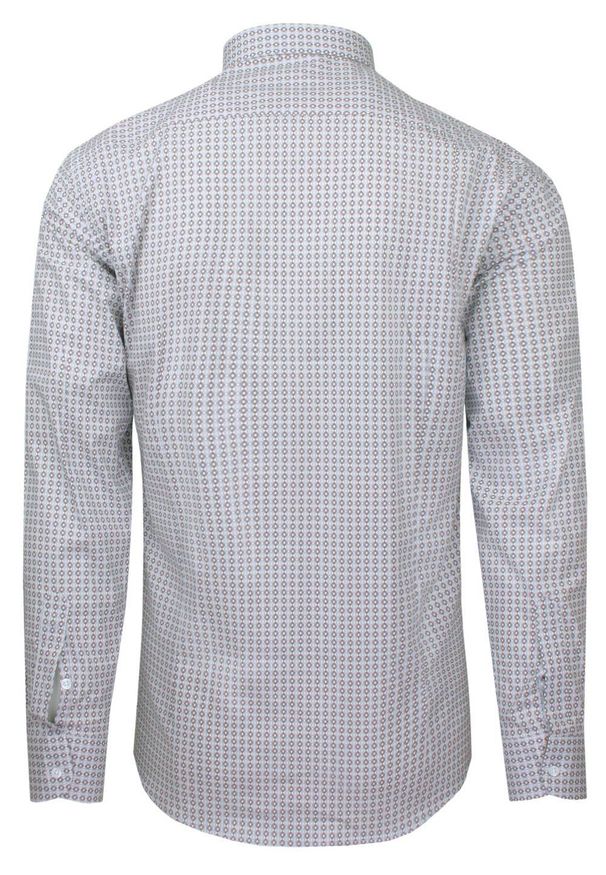 Wizytowa Koszula Bawełniana, Męska (Regular) - Victorio - Brązowo-Niebieski Drobny Wzór. Okazja: na co dzień. Kolor: wielokolorowy. Materiał: bawełna, elastan. Długość rękawa: długi rękaw. Długość: długie. Styl: wizytowy