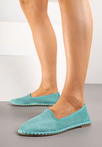 Born2be - Niebieskie Espadryle Balerinki z Ozdobnymi Przeszyciami Firavione. Okazja: na co dzień, na imprezę. Kolor: niebieski. Materiał: len. Sezon: lato. Styl: klasyczny, casual