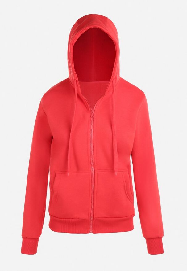 Born2be - Czerwona Bluza z Kapturem Zapinana na Suwak Bran. Okazja: na spacer, na co dzień. Typ kołnierza: kaptur. Kolor: czerwony. Materiał: materiał. Długość rękawa: długi rękaw. Długość: długie. Styl: elegancki, casual