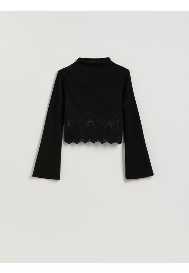 Reserved - Bluzka z koronką - czarny. Kolor: czarny. Materiał: koronka. Wzór: koronka