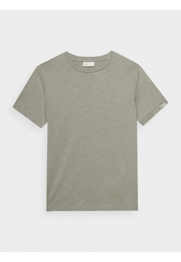 outhorn - T-shirt z nadrukiem męski - oliwkowy. Okazja: na co dzień. Kolor: oliwkowy. Materiał: bawełna, dzianina. Długość rękawa: krótki rękaw. Wzór: nadruk. Styl: casual