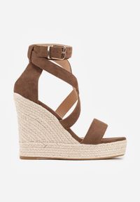 Renee - Brązowe Sandały VICES na Platformie i Koturnie z Plecionką w Stylu Boho Elikea. Zapięcie: sprzączka. Kolor: brązowy. Materiał: jeans. Sezon: lato. Obcas: na koturnie. Styl: boho #9