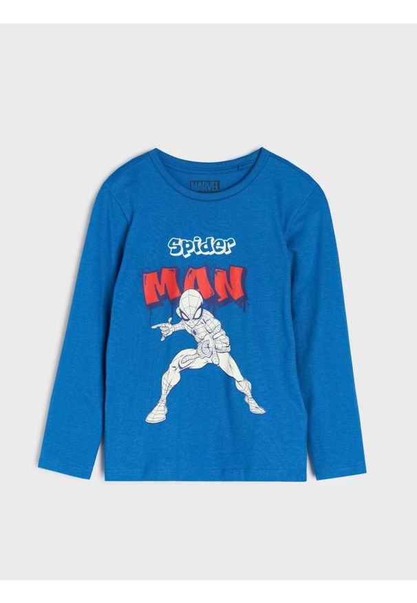 Sinsay - Bawełniana koszulka z nadrukiem Spiderman - mid blue. Materiał: bawełna. Wzór: motyw z bajki, nadruk