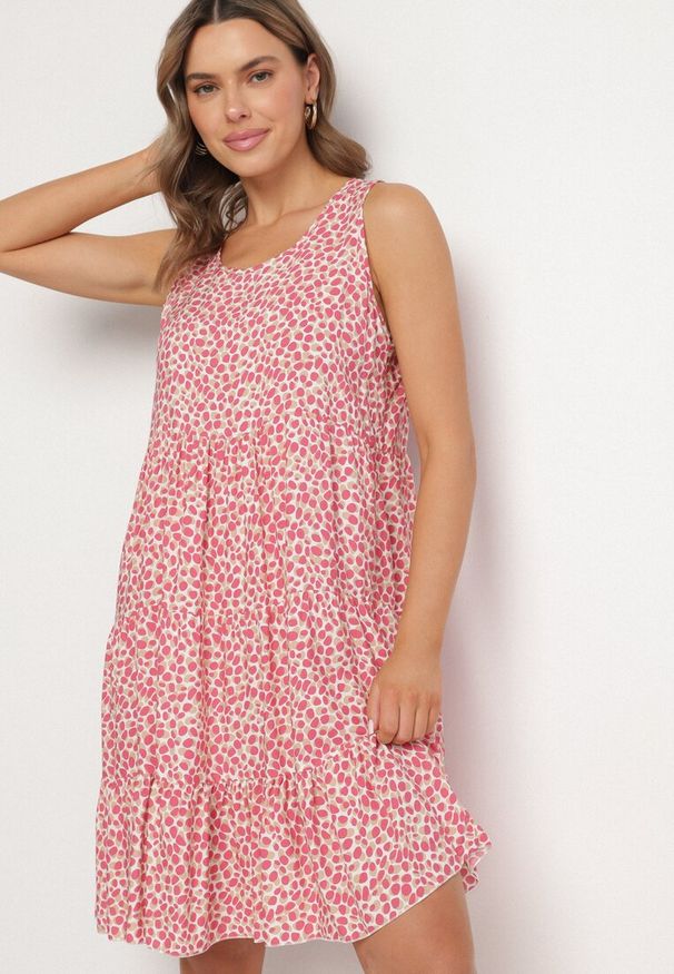 Born2be - Różowa Bawełniana Sukienka Bez Rękawów w Kolorowe Plamki Nattelle. Okazja: na co dzień. Kolor: różowy. Materiał: bawełna. Długość rękawa: bez rękawów. Wzór: kolorowy. Styl: casual, klasyczny, elegancki