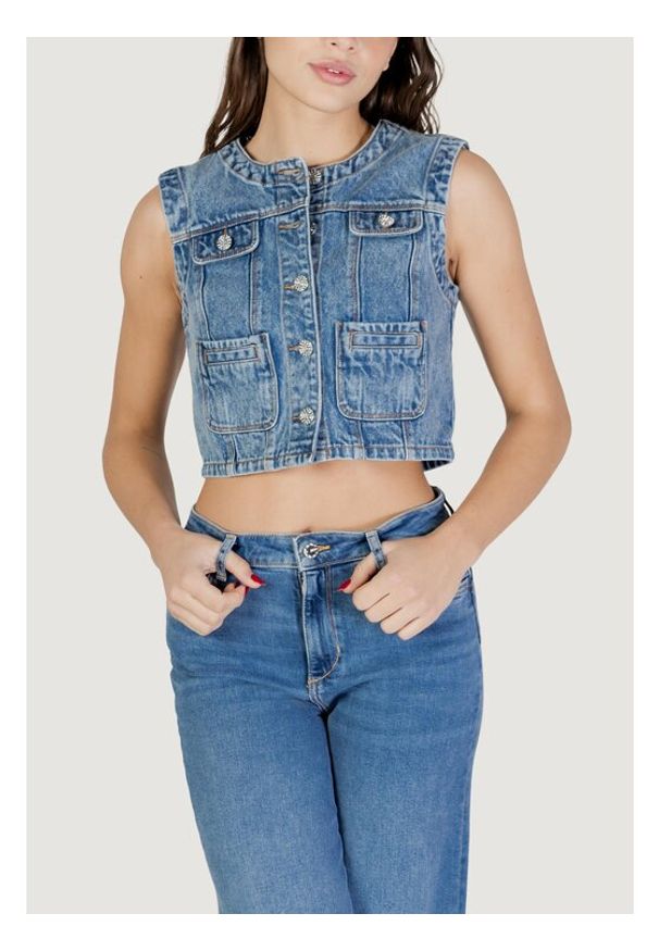 Morgan Kamizelka 261-VCHARMY Niebieski Regular Fit. Kolor: niebieski. Materiał: jeans