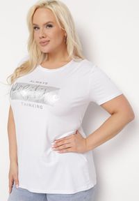Born2be - Biały T-shirt z Ozdobnym Nadrukiem z Metalicznym Połyskiem Neomania. Kolor: biały. Wzór: nadruk #1