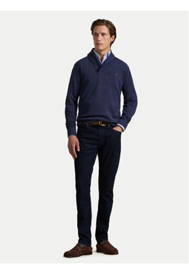 Polo Ralph Lauren Sweter 710877989001 Granatowy Regular Fit. Typ kołnierza: polo. Kolor: niebieski. Materiał: wiskoza, bawełna