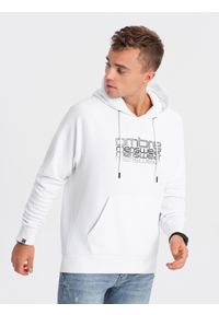 Ombre Clothing - Męska bluza nierozpinana z kapturem i nadrukiem - biała V1. Typ kołnierza: kaptur. Kolor: biały. Materiał: poliester, bawełna. Wzór: nadruk #3