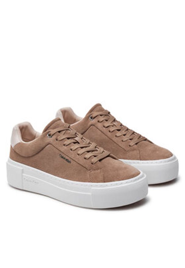 Calvin Klein Sneakersy Flatform Cup Lace Up W/Ml HW0HW02282 Brązowy. Kolor: brązowy. Materiał: zamsz, skóra
