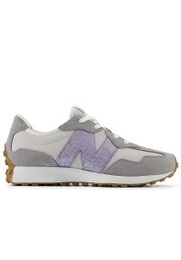 Buty młodzieżowe New Balance G32771W - szare. Okazja: na co dzień. Zapięcie: sznurówki. Kolor: szary. Materiał: guma, zamsz, syntetyk, materiał. Szerokość cholewki: normalna. Sezon: lato #1