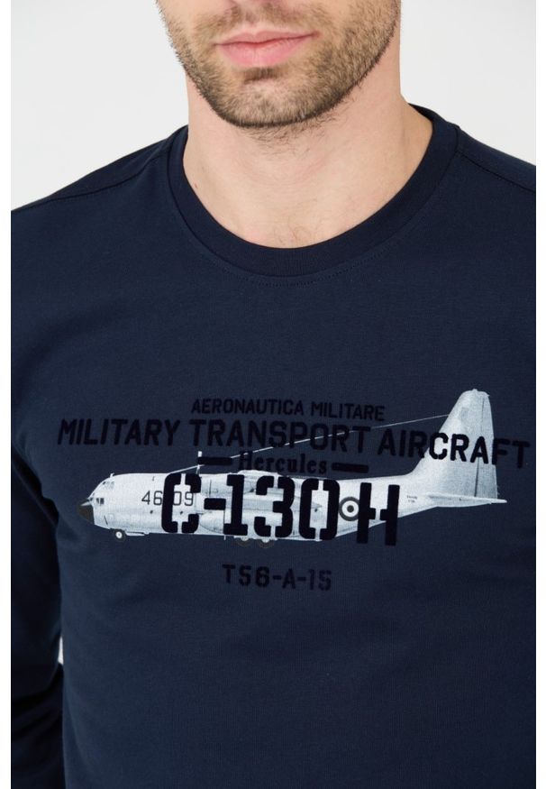 Aeronautica Militare - AERONAUTICA MILITARE Granatowy męski longsleeve bawełniany, Rozmiar M. Kolor: niebieski. Materiał: bawełna. Długość rękawa: długi rękaw